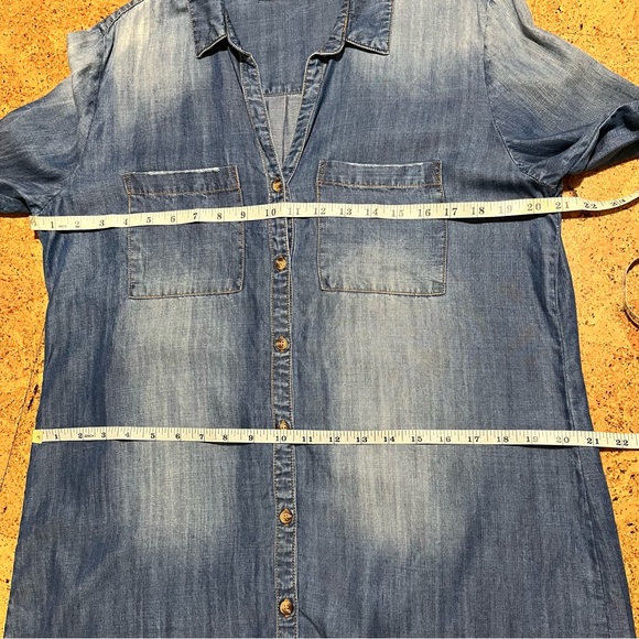 Anna Grace Tencel Chambray Raw Edge Hem Shirt Dress Sz L - Picture 14 of 14